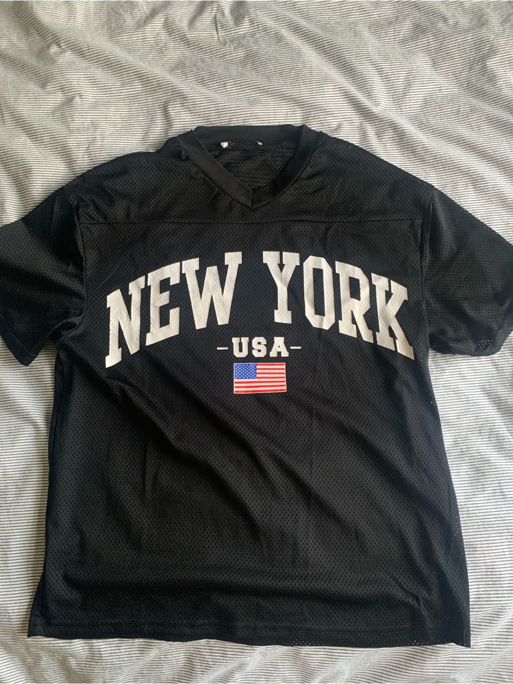 Black "New York USA" Mesh Short Sleeve Shirt